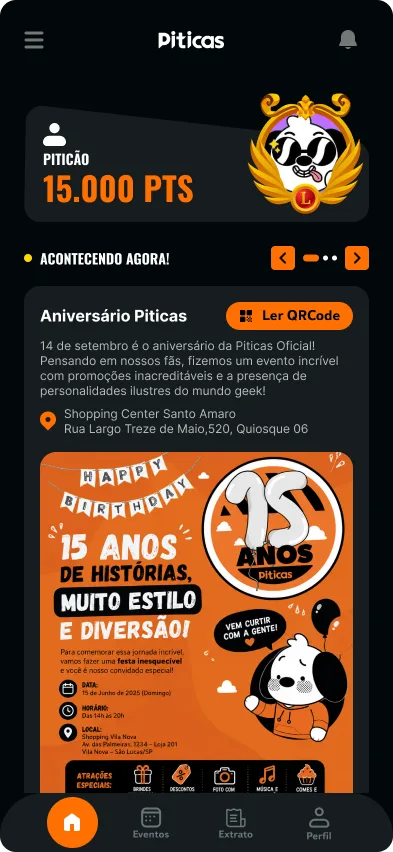 Tela inicial com saldo de XP